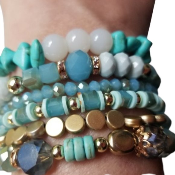 Bracelet Set Turquoise Tassel Charm Set of 6 💙 - Picture 4 of 5